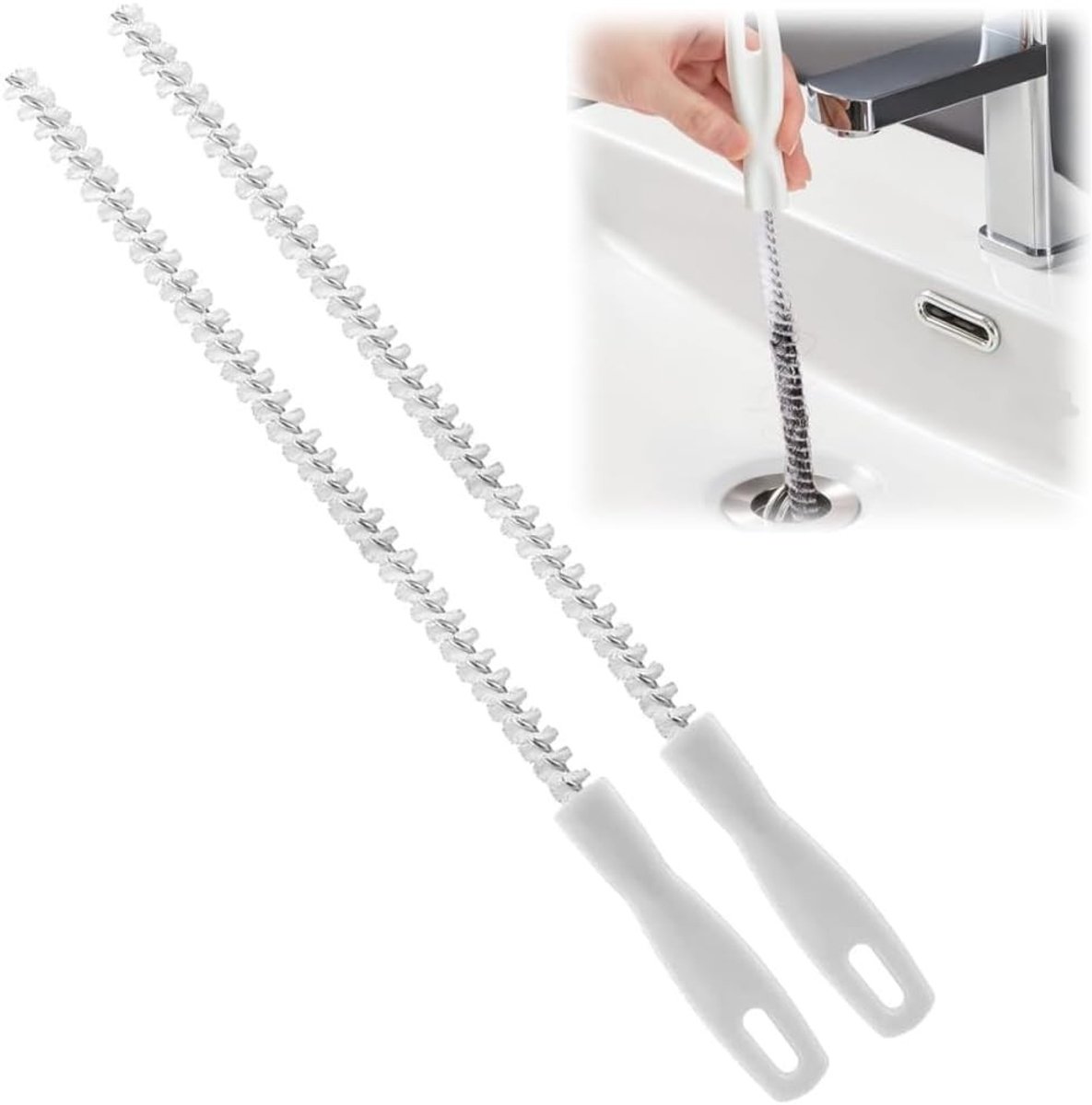 Set van 2 Flexibele Afvoerreinigingsborstels voor Keuken en Badkamer, Haarverwijderaar en Buizenreiniger, Ideaal voor Lang Haar en Vuilafvoer