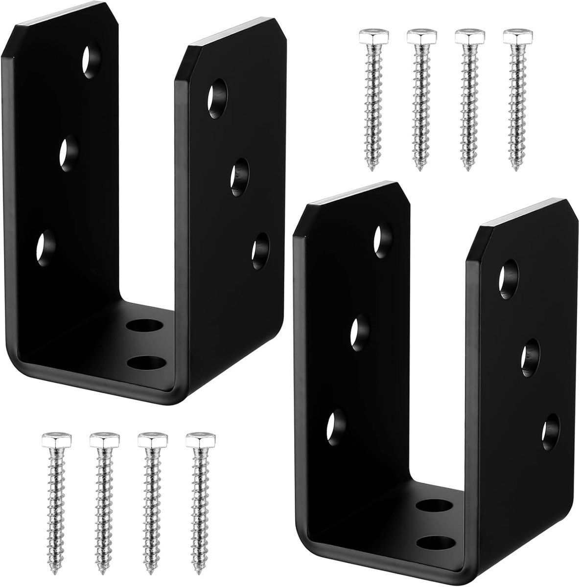 U-vormige hekpalen set van 2, stevige schroefpalen voor houten palen, bevestiging en reparatie in tuin en paviljoenen (50 x 102 x 60 mm)