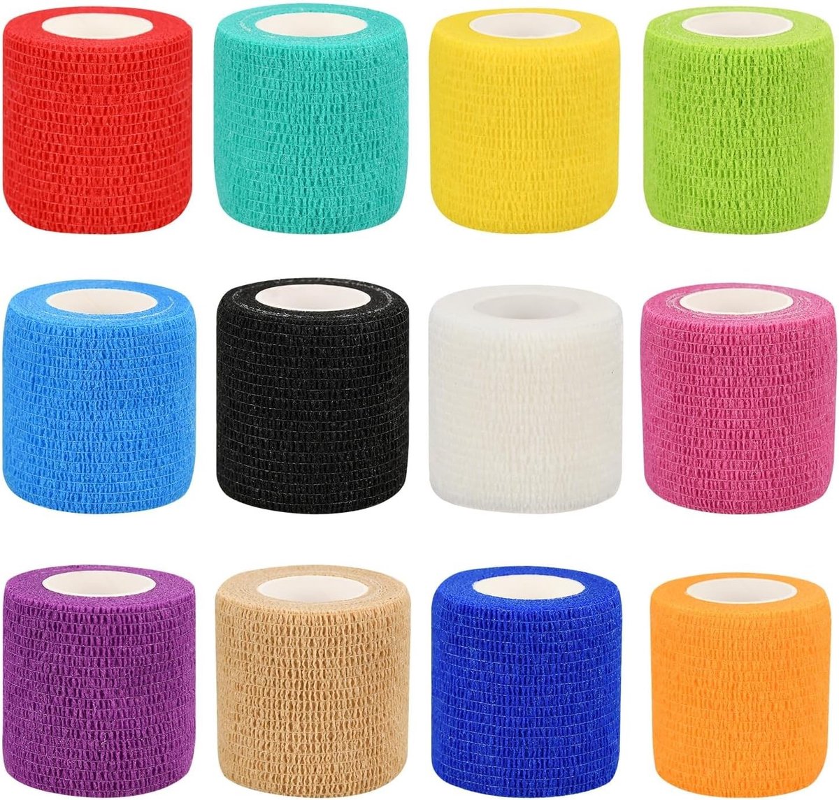 12 rollen zelfklevende cohesieve bandages 5 cm x 4,5 m voor eerste hulp, sport en blessures, elastische fixatie voor polsen en voeten