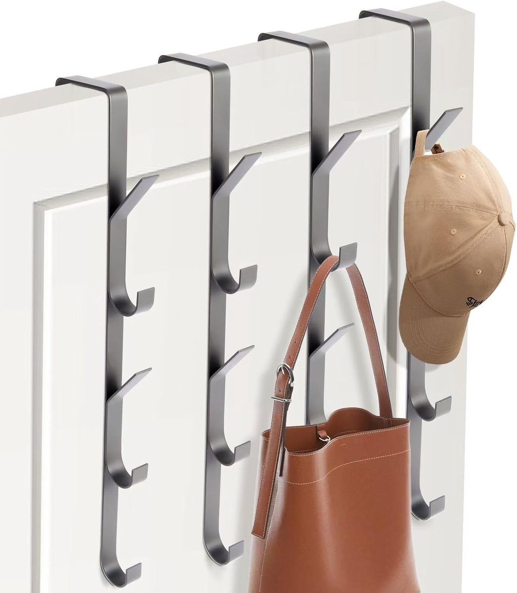 SnelShoppen - RVS Deur Haken, 4 Stuks x 5 Haken, Universele Verticale Deurhaken voor Kleding, Handdoeken en Tassen, Boven Deur Haken, Modern Design, R