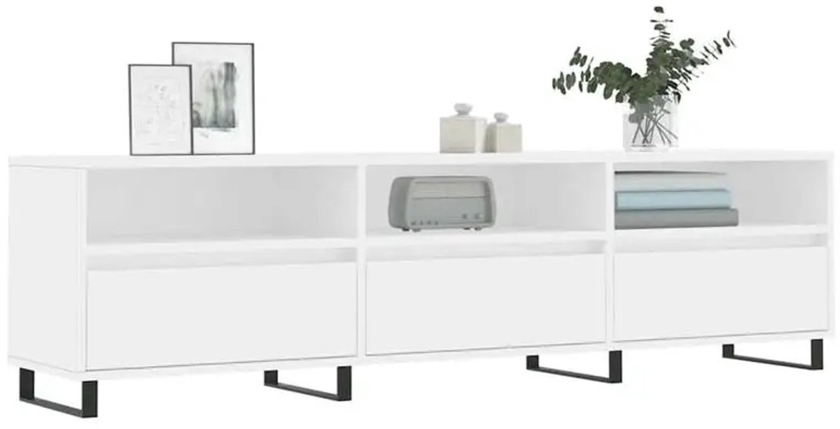 Parasha Nova TV meubel - TV kast wit - 150x30x45cm massief hout - duurzaam en gemakkelijk schoon te maken ontwerp
