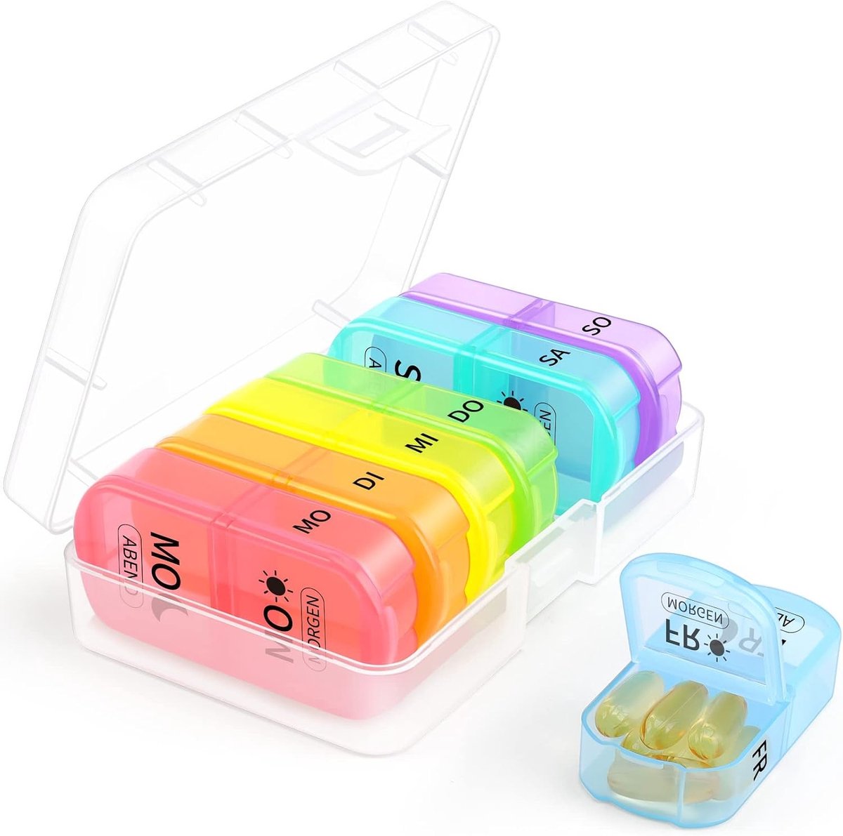 Tabletten organizer voor 7 dagen, ochtend en avond, duurzame medicijnbox met drukbestendige compartimenten