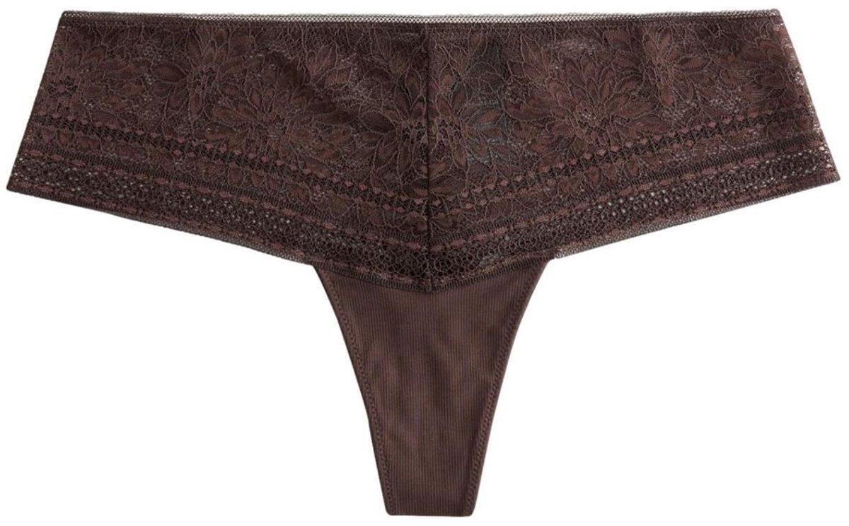 Next - Dames - Premium kanten string met hoge taille - Bruin