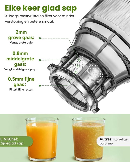 Slowjuicer 1,8L - Cold Press Juicer - 130 mm Vulopening - BPA-vrij - 250W — afbeelding 2