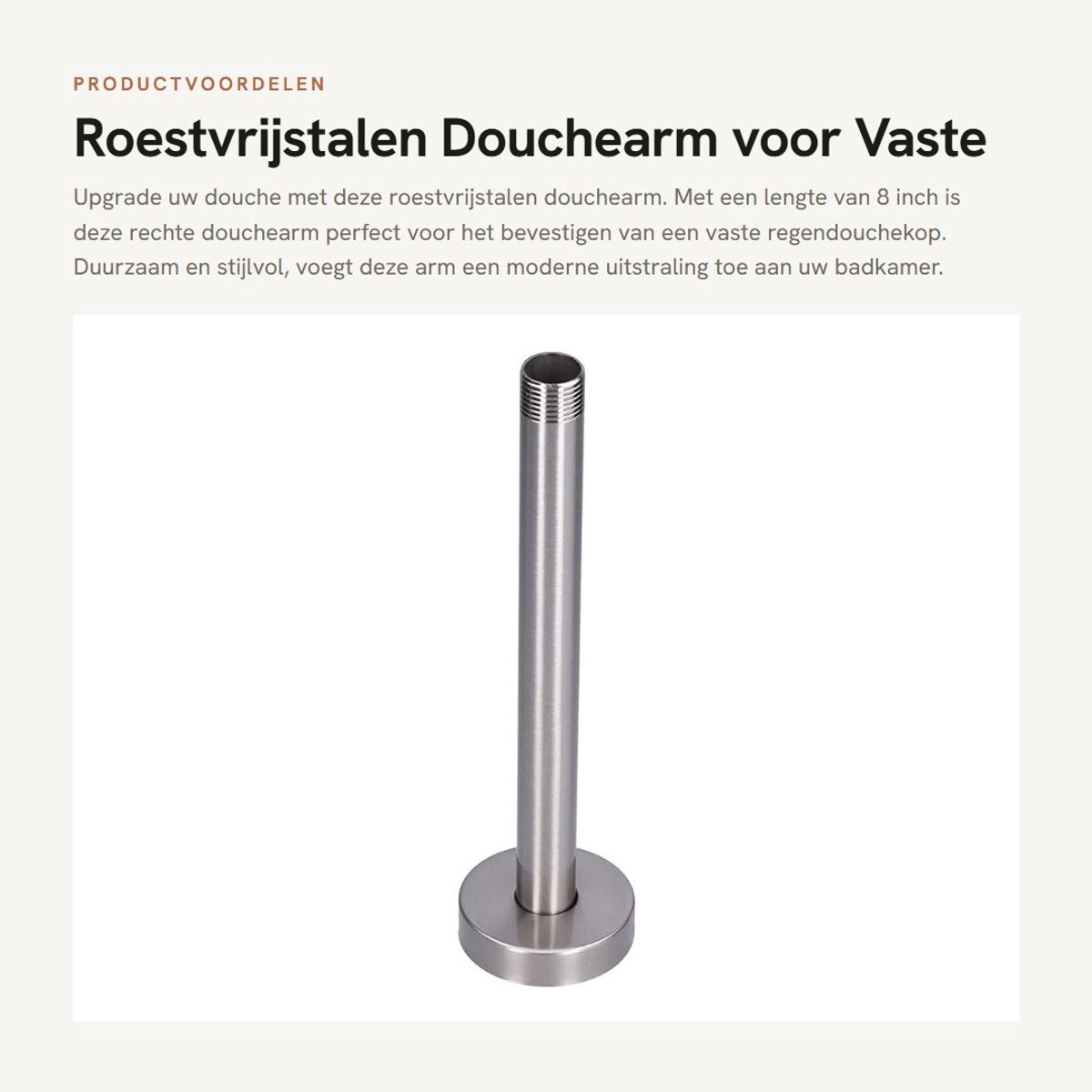 Dailygoods - Roestvrijstalen Douchearm voor Vaste Regendouchekop, 8 Inch