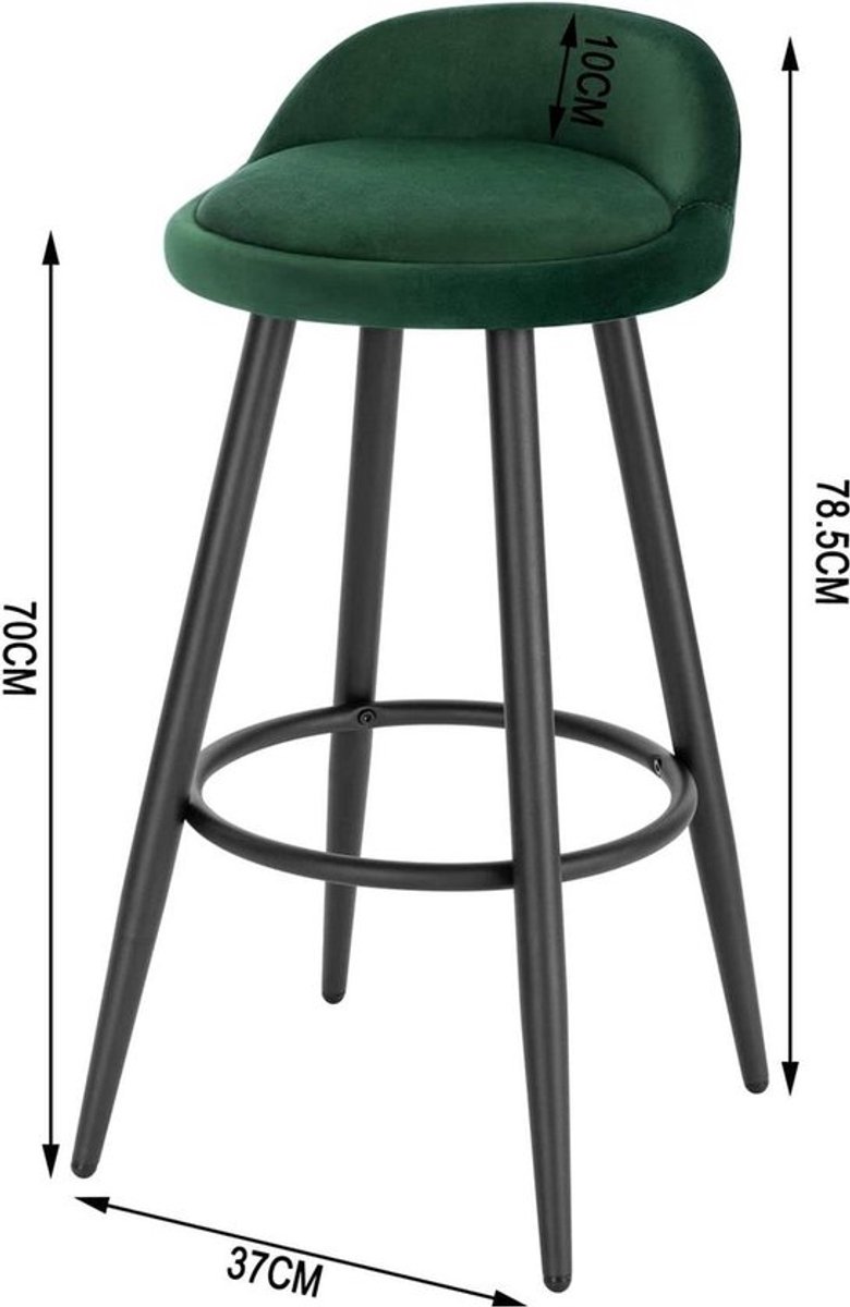 Barkrukken Set 69cm Donkergroen - Velvet, Ergonomisch en Kleine rugleuning - Voor Eetkamer, Keuken en Woonkamer