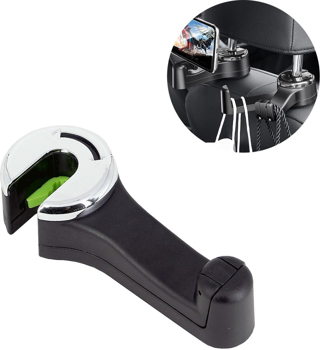 Dailygoods- Hoofdsteunhouder 360° draaibaar - Auto organizer - Handtashouder - Achterbank organizer - Hoogwaardig ABS-materiaal - Eenvoudig te installeren