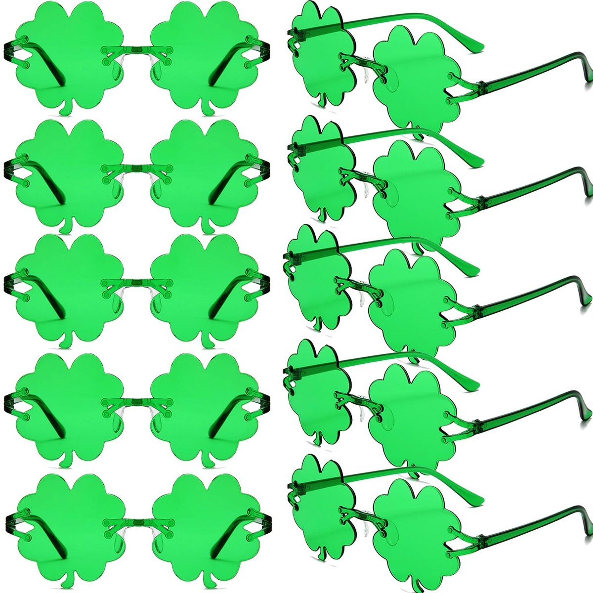 Dailygoods- Zonnebril St. Patrick's Day - 10x Groene Klaverblad Zonnebrillen - Kunststof - Feestaccessoires - Duurzaam - Ideaal voor Kinderen en Volwassenen - Feestzonnebril