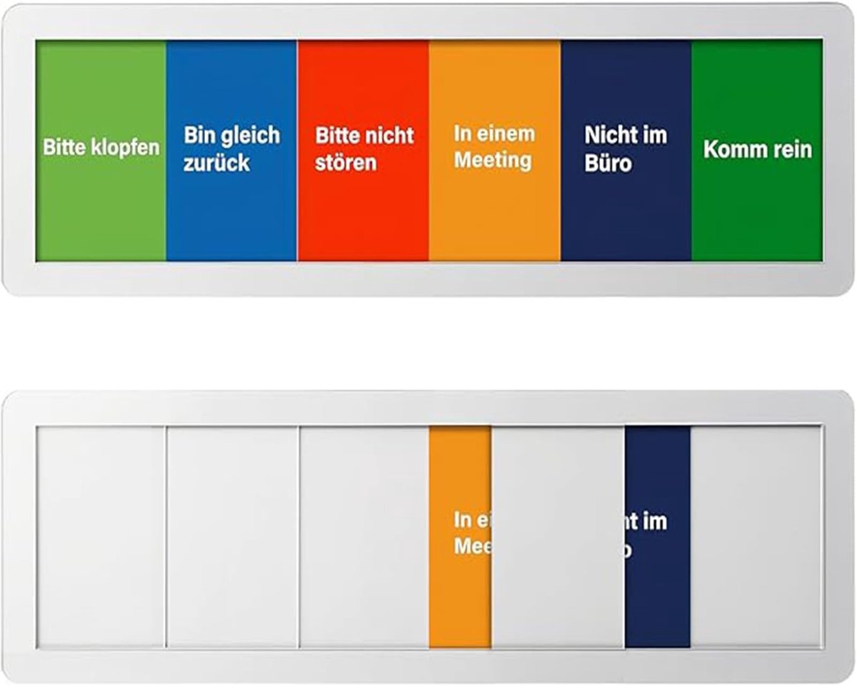 Dailygoods - Deurbordje voor op kantoor, met schuiffunctie, met 6 statusopties, magneet en plakfolie, voor privacy, voor bedrijven, kantoor, therapeuten, klinieken, behandelingen
