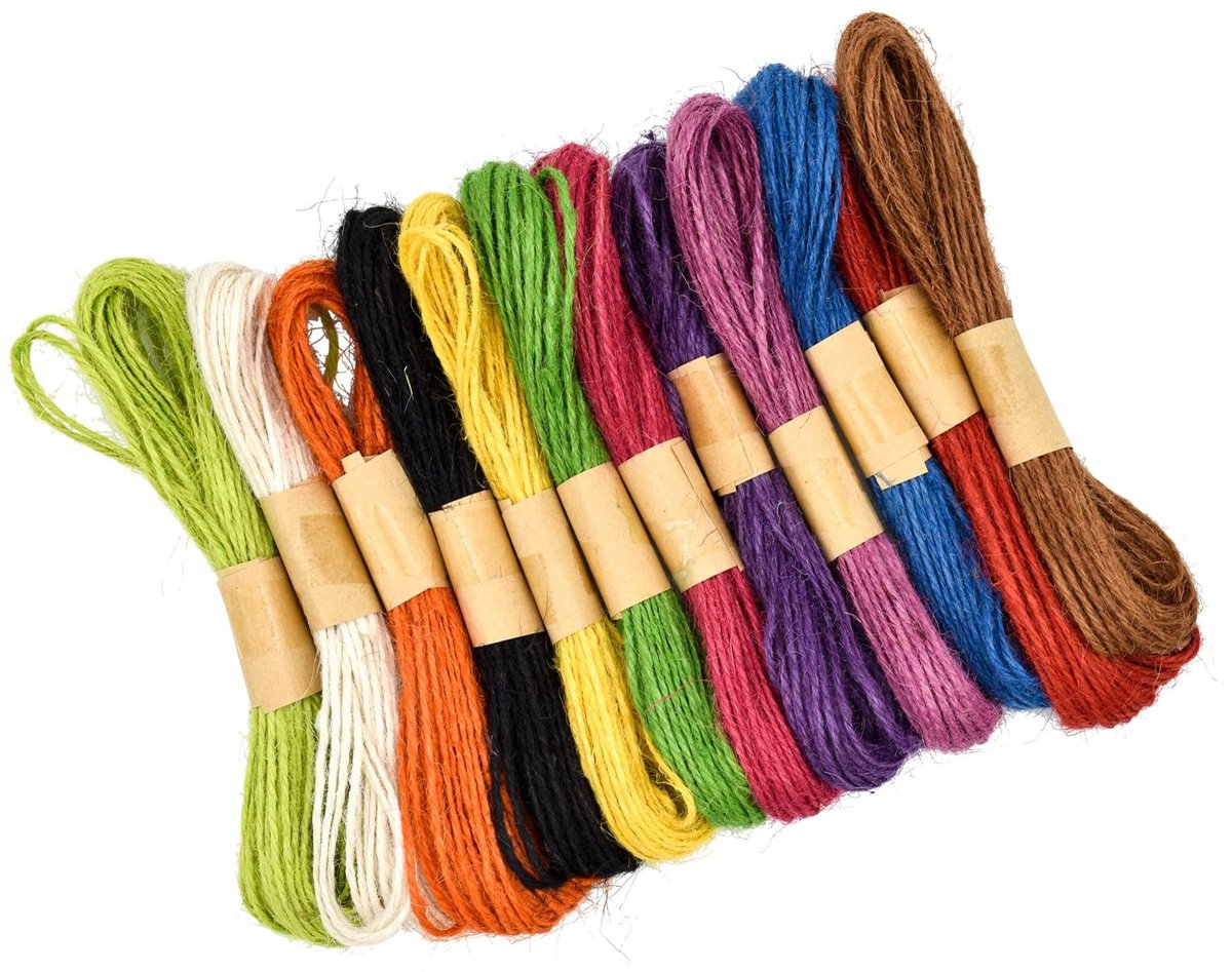 Dailygoods- Jutekoord 12 Kleuren - Natuurlijk Jute Touw - Wikkelkoord - Knutselkoord - Decoratie - Herbruikbaar 10 Meter - Jutetouw