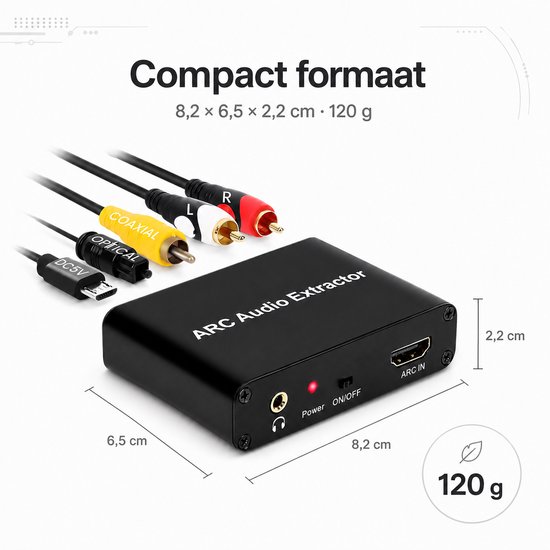 Digitaal naar Analoog Audioconverter - ARC Audio Retour - HDMI naar Optisch/Coax/RCA - 192kHz - Zwart — afbeelding 3