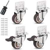 4 wielen met remmen - 25 mm + schroeven - draagvermogen 15 kg - meubelwielen - wielen voor kleine handkarren - L-vormige wielen - rubberen handkarwielen - stil en anti-klit - grijs