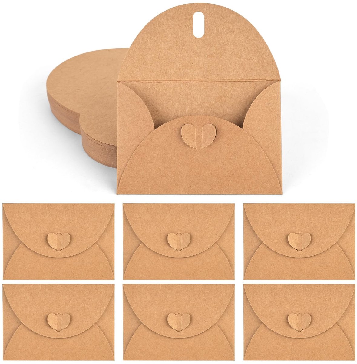 Dailygoods- Hartjesenveloppen 100 stuks - Kraftpapier - Mini-enveloppen - Hartsluiting - Doe-het-zelf-accessoires - Robuust en elegant