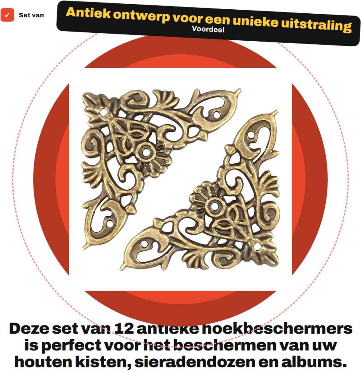 Dailygoods- Sieradenalbum Antieke Stijl - Hoekbescherming Hout - Decoratieve Bescherming - Juwelendoosjes - Zinklegering - Eenvoudig te Gebruiken