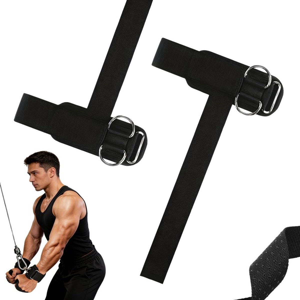 Dailygoods - Straps Gym Gewichtheffen, gewichthefbanden met veilige D-ringgesp, polssteun, straps fitnessstudio heren voor kabeltraining