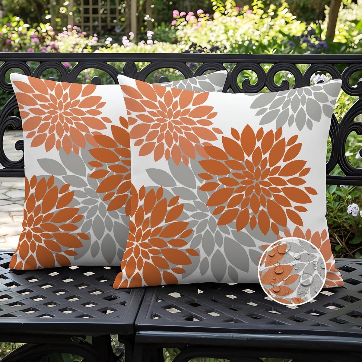 Kussenhoezen voor buiten, waterdicht, oranje dahlia's, kussenhoezen dubbelzijdig, 45 x 45 kussenhoezen, bankkussens, herfstdecoratie, waterdicht, modern, decoratief voor woonkamer