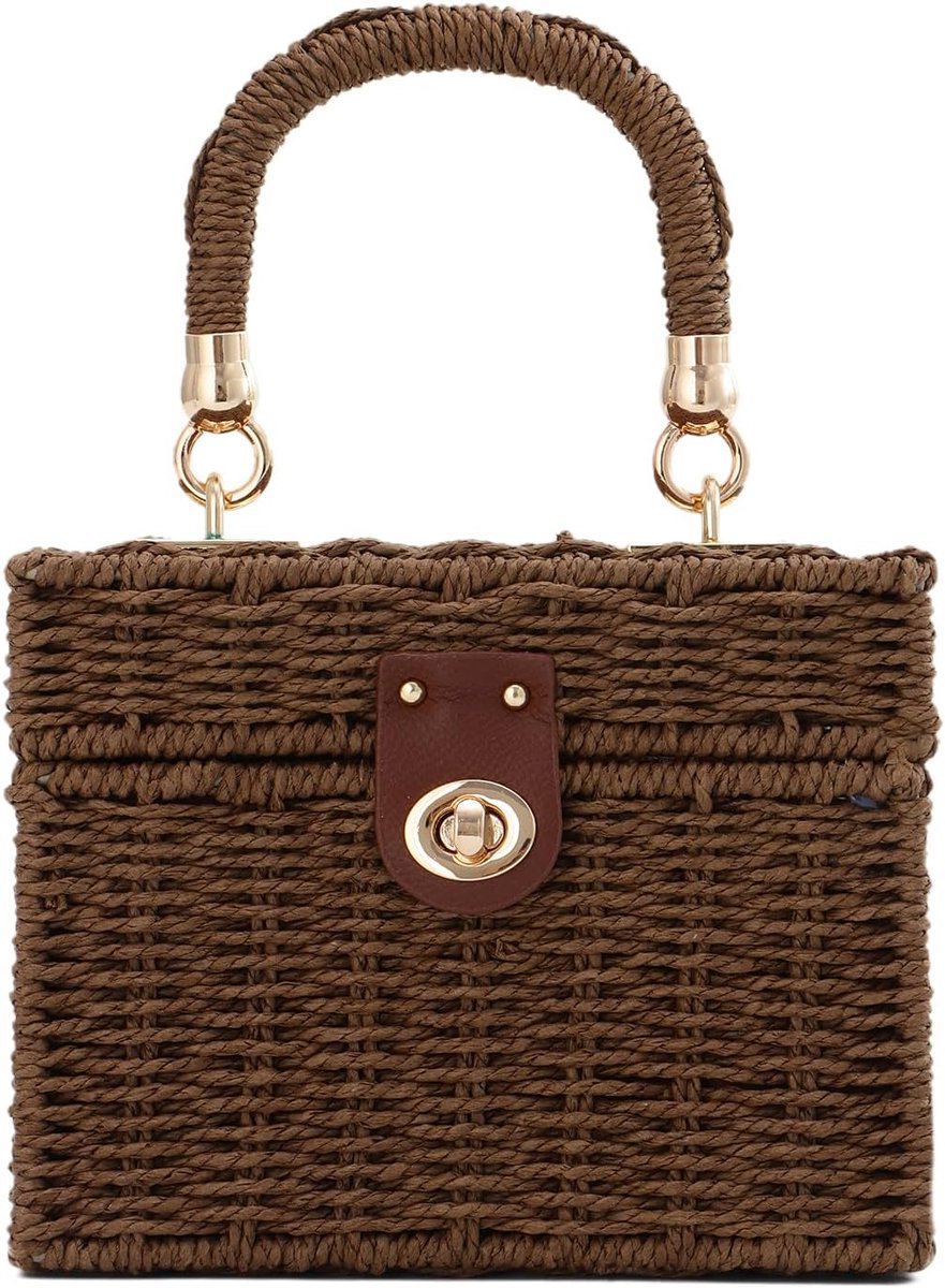 Handgevlochten rotan tas voor vrouwen, gevlochten rietje, vierkante crossbody tas, vintage mand, handtas, stranddraagtas