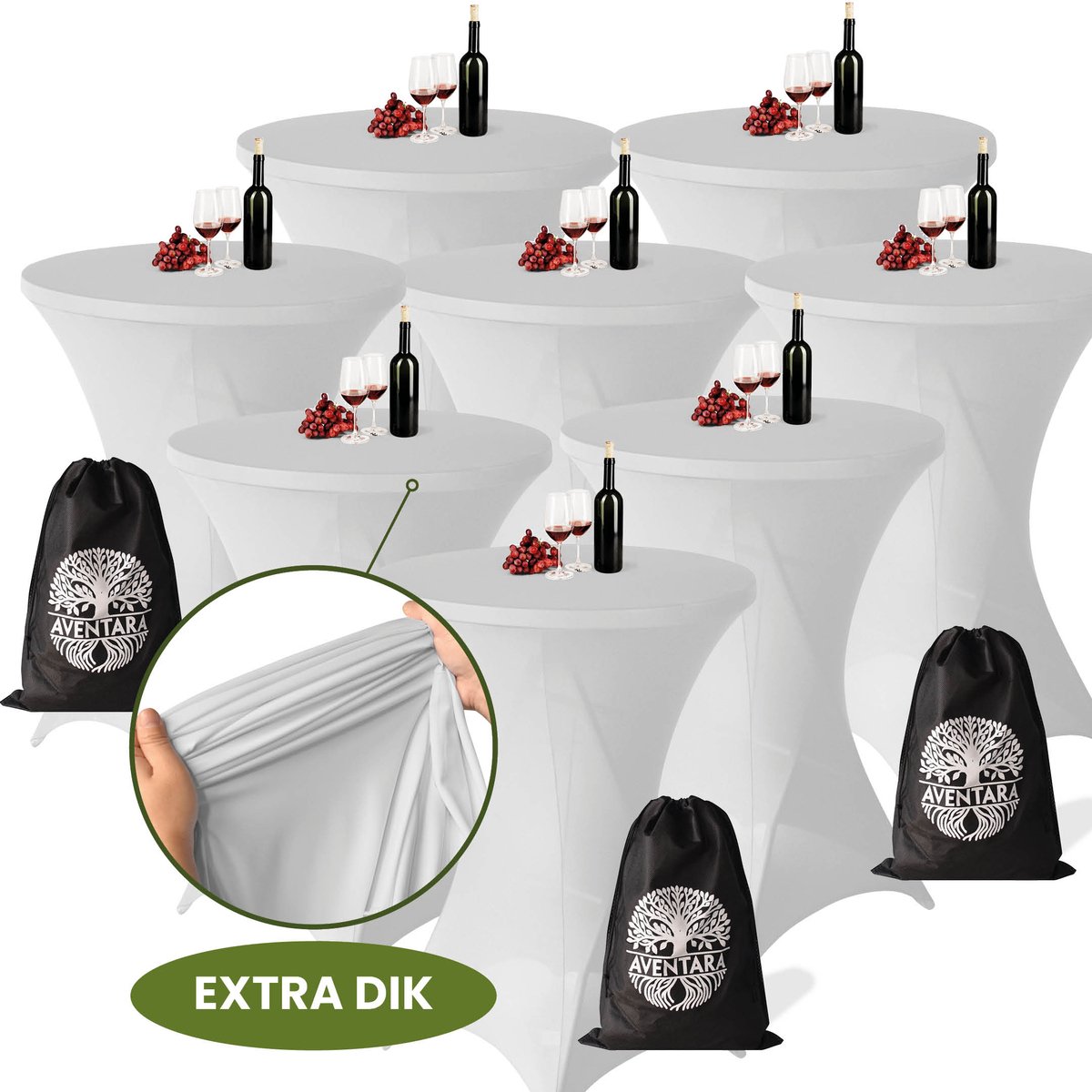 Statafelrok Licht Grijs x 8 – Ø80-85 x 110 cm – Luxe Extra Dikke Stretch Stof – Inclusief Opbergtas – Kras- en Kreukvrije Statafelhoes – Perfect voor Horeca, Bruiloften en Feesten