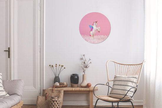 Statuette de licorne cabré Cercle mural aluminium ⌀ 30 cm - impression photo sur cercle mural / cercle vivant / cercle de jardin (décoration murale)