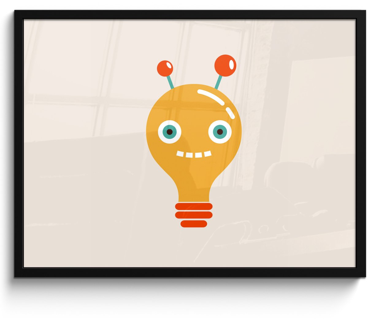 Poster in lijst - Fotolijst 80x60 cm - Posters - Robot - Gloeilamp - Gezicht - Antenne - K