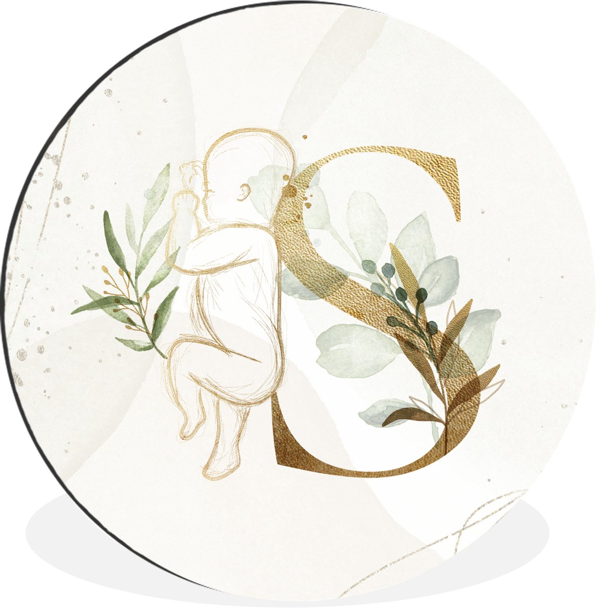WallCircle - Wandcirkel - Muurcirkel - Letters - S - Baby - Waterverf - Aluminium - Dibond - 120x120 cm - Binnen en Buiten XXL