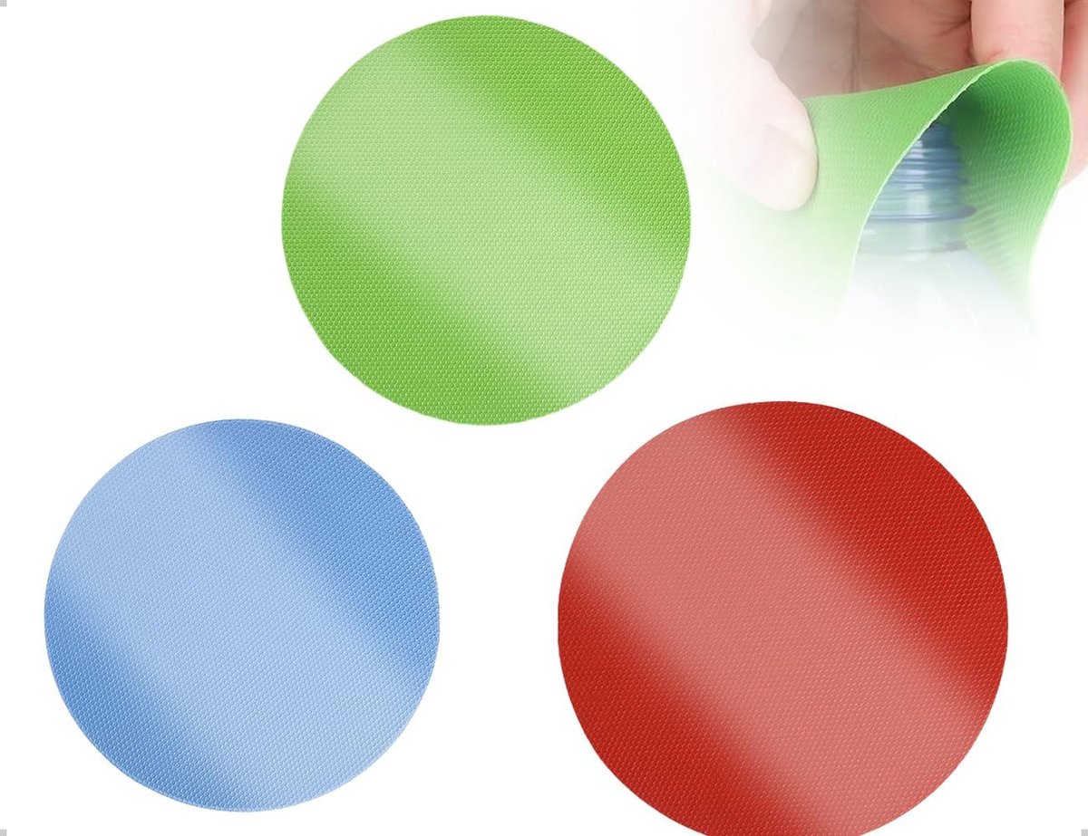 3 stuks glasopeners, antislip rubberen grijperpads, herbruikbare flesdekselopener, warmte-isolerende blikopener, mat, onderzetter, gebruikt voor de meeste flessen (rond)