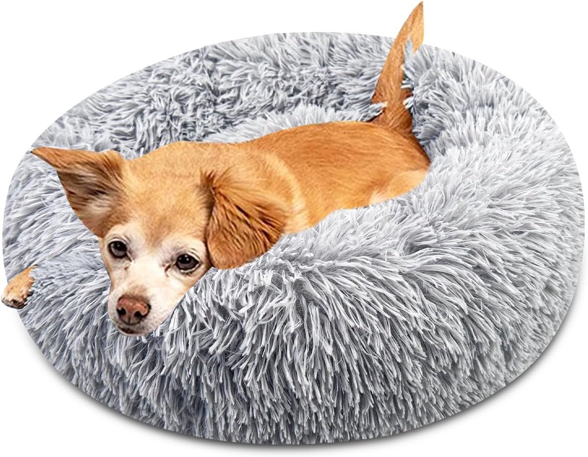 hondenbed rond, kattenbed pluizig, hondenkussen wasbaar, hondenbedden donut, hondenmand pluche, hondenmand, kattenkussen, puppybed voor middelgrote kleine honden, 60 cm diameter, grijs