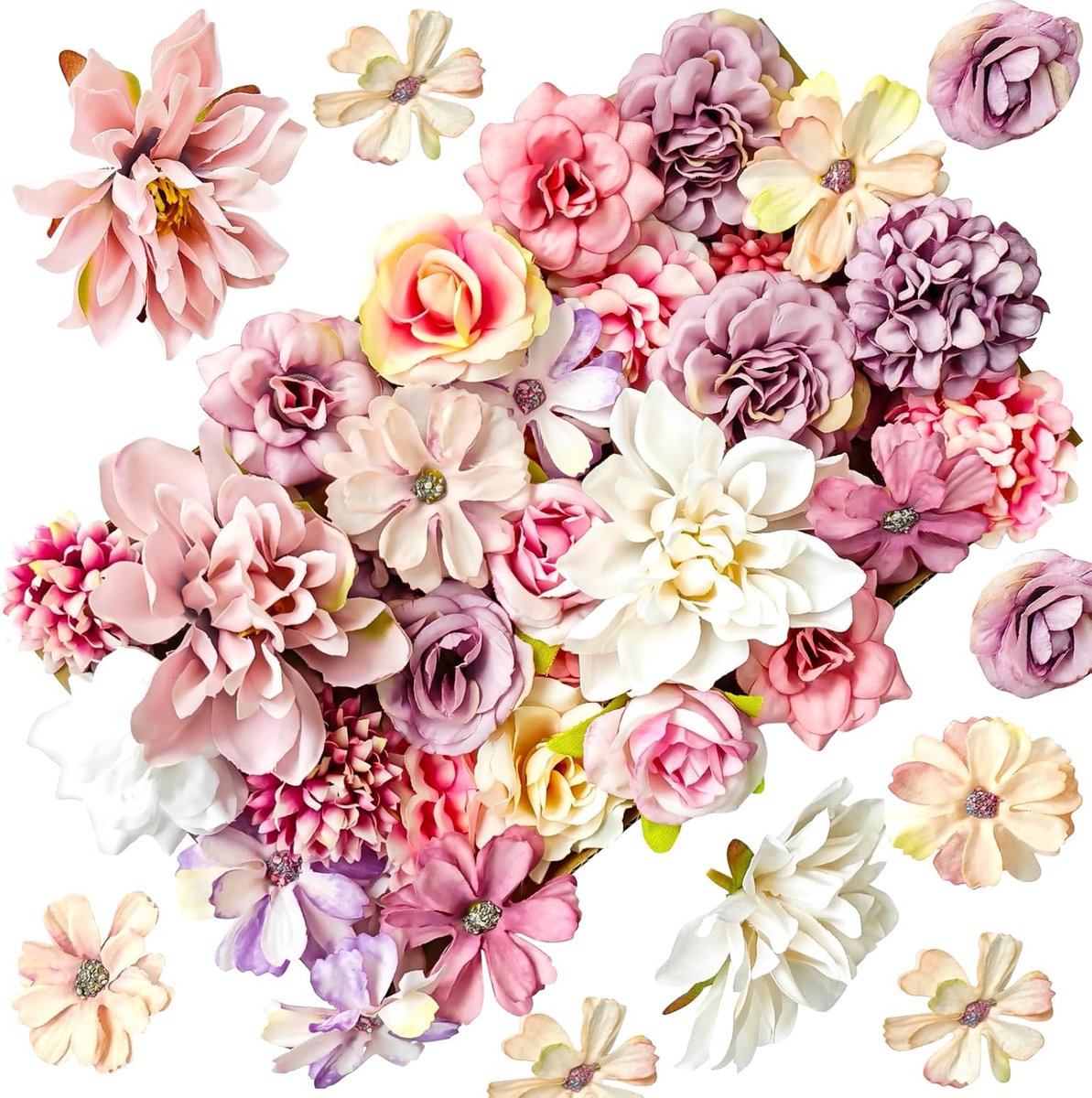 Kunstbloemen koppen, 12 stijlen, 4-8 cm stoffen bloemen, mini-decoratie, knutsel, scrapbooking, bruiloft, feest