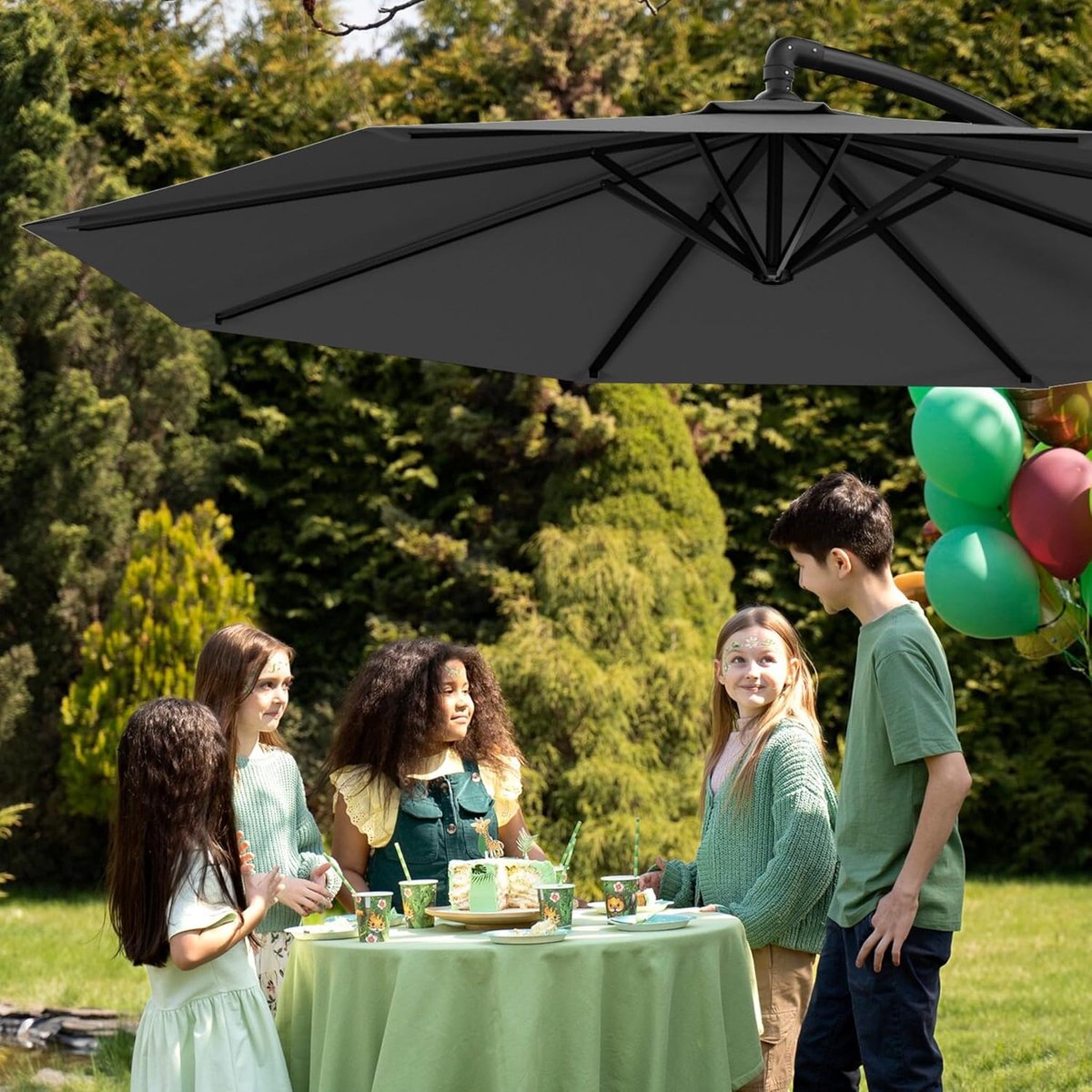 Zweefparasol Aluminium - Tuinparasol Met Sl slinger - Zomerse Schaduw Creëren - Extra Stevige Baleinen - Ø 300cm - Donkergrijs – foto 4