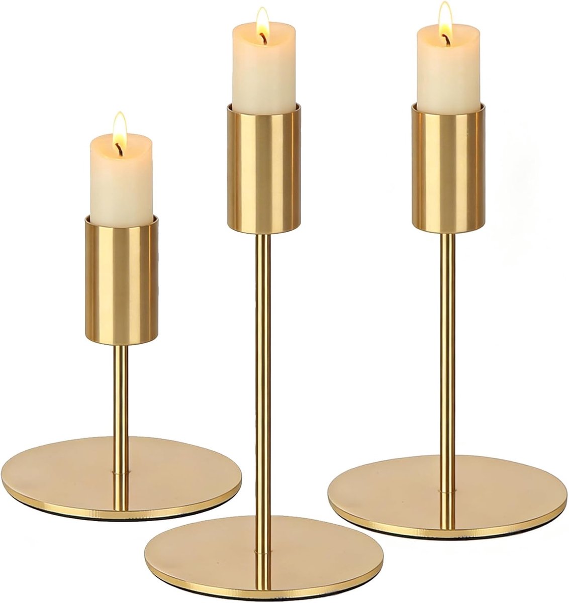 3 stuks kandelaars gouden kaarsenhouders voor staafkaarsen van metaal, gouden kandelaar in 8,5/14/16 cm, tafeldecoratie voor bruiloft, verjaardag, diner en thuis