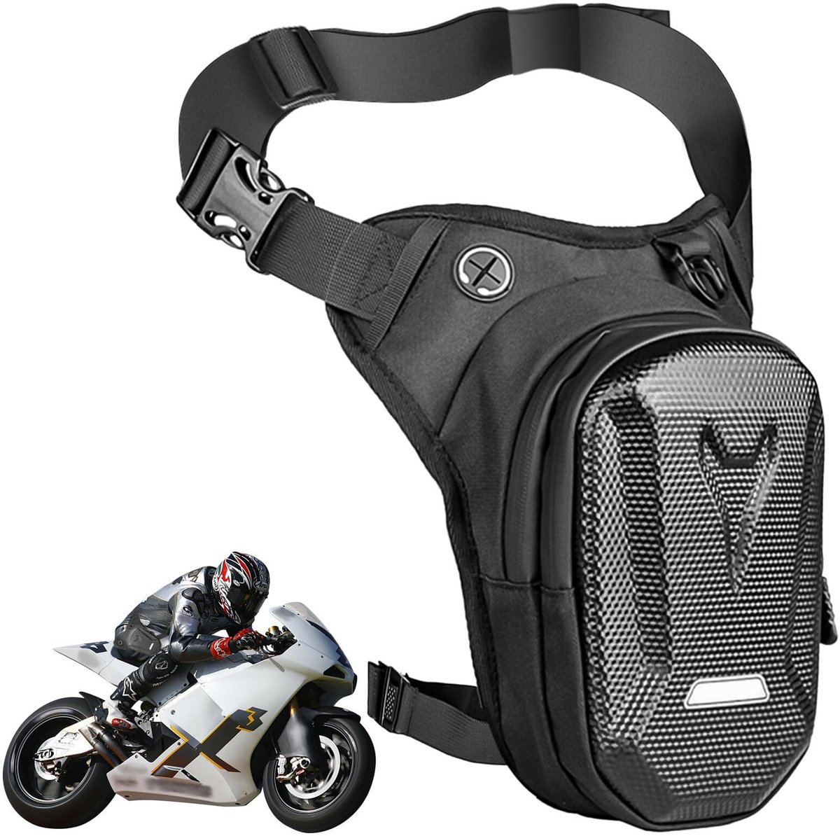 Dailygoods - Beentas motorfiets - Waterdichte heuptas - Verstelbare heupgordel - Zwart - Reflecterende details - Geschikt voor hardlopen en motorrijde...