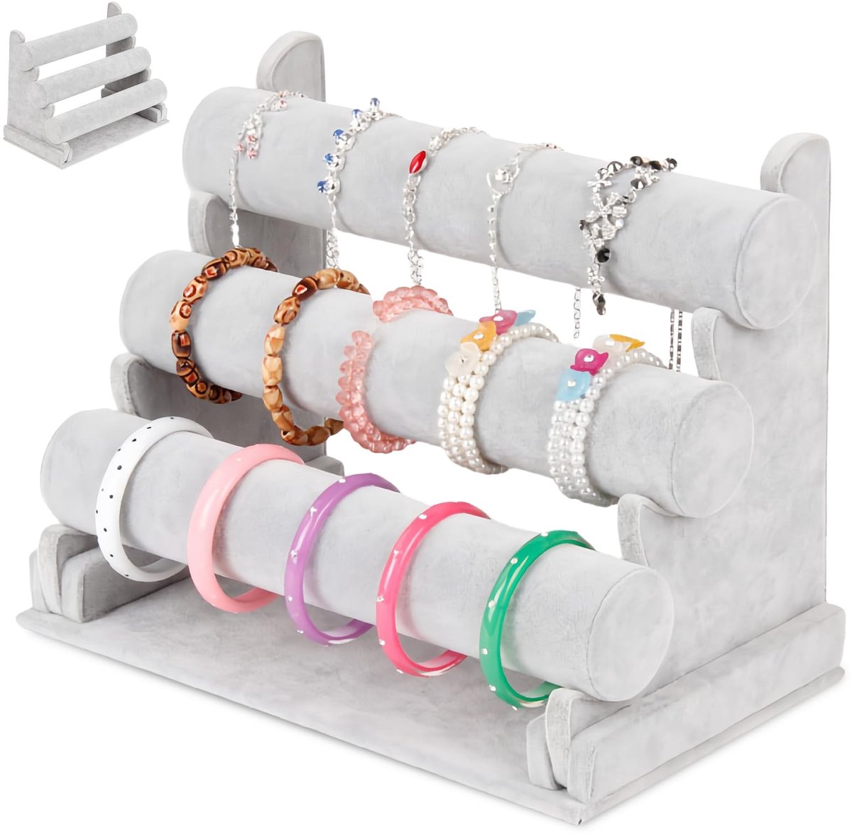 Dailygoods - Armbandstandaard van fluweel, sieradenstandaard, armbandhouder, 3 etages, sieradenstandaard, afneembaar, armband, tentoonstellingsstandaard, armbandstandaard van fluweel voor horloges,