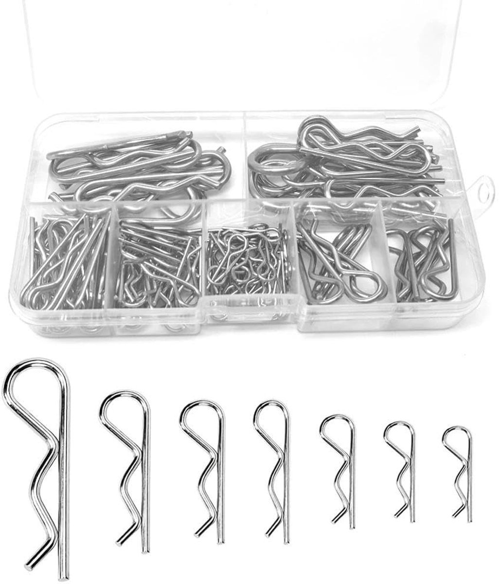 Dailygoods - 110 Stuks R-Clip Splitpennen Set, 304 RVS Haarspeldclips in 7 Maten met Opbergdoos voor Auto, Grasmaaier, Motoren, Machines, Trekhaak en Werkplaatsreparatie