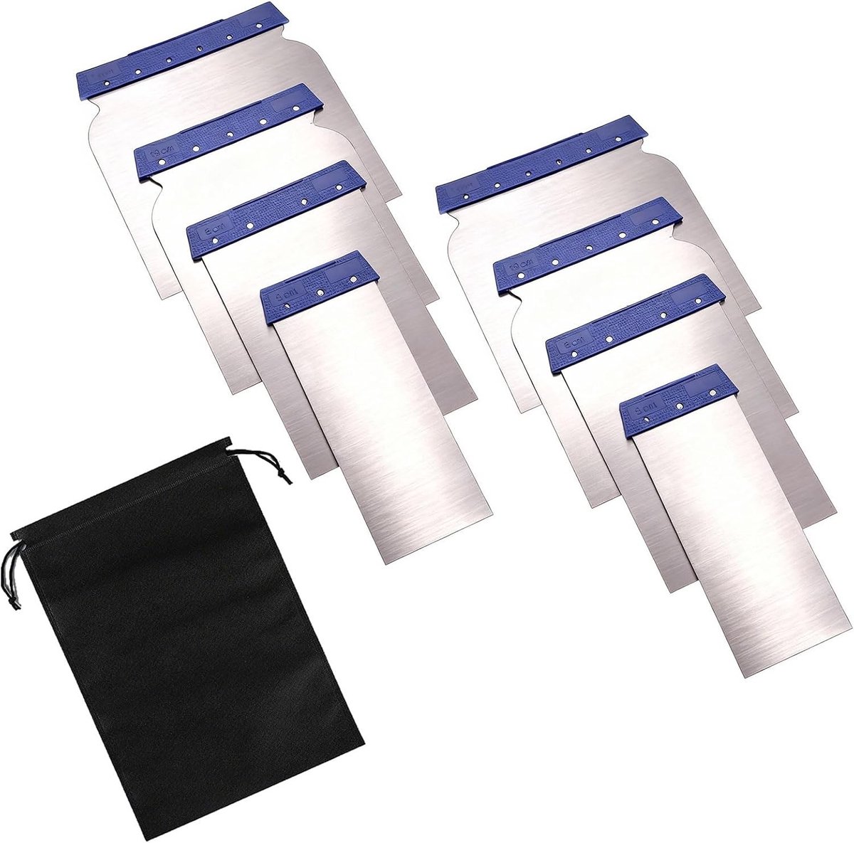 Plamuurset met 8 flexibele metalen vlakspatels van 41-105 mm voor gladmaken, voegen en vullen, perfect voor renovatie en schilderwerkzaamheden