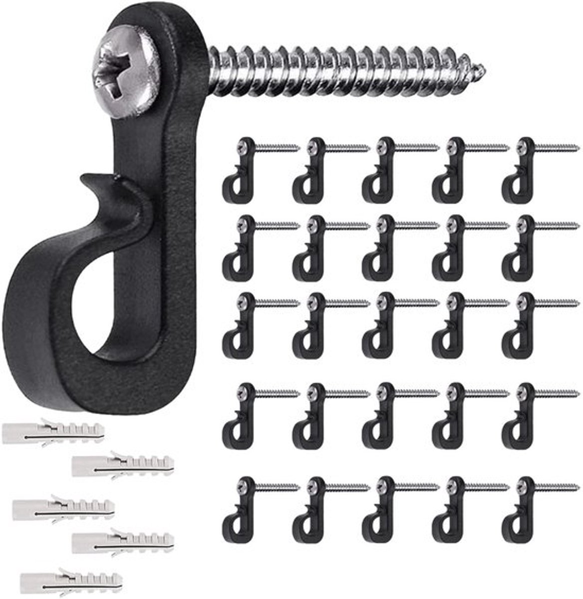 Schroefhaak 25 Stuks - Multifunctionele Haken - Buitenverlichting Haken - Tuin Hangers - RVS Schroef - Eenvoudig te Bevestigen - Haak