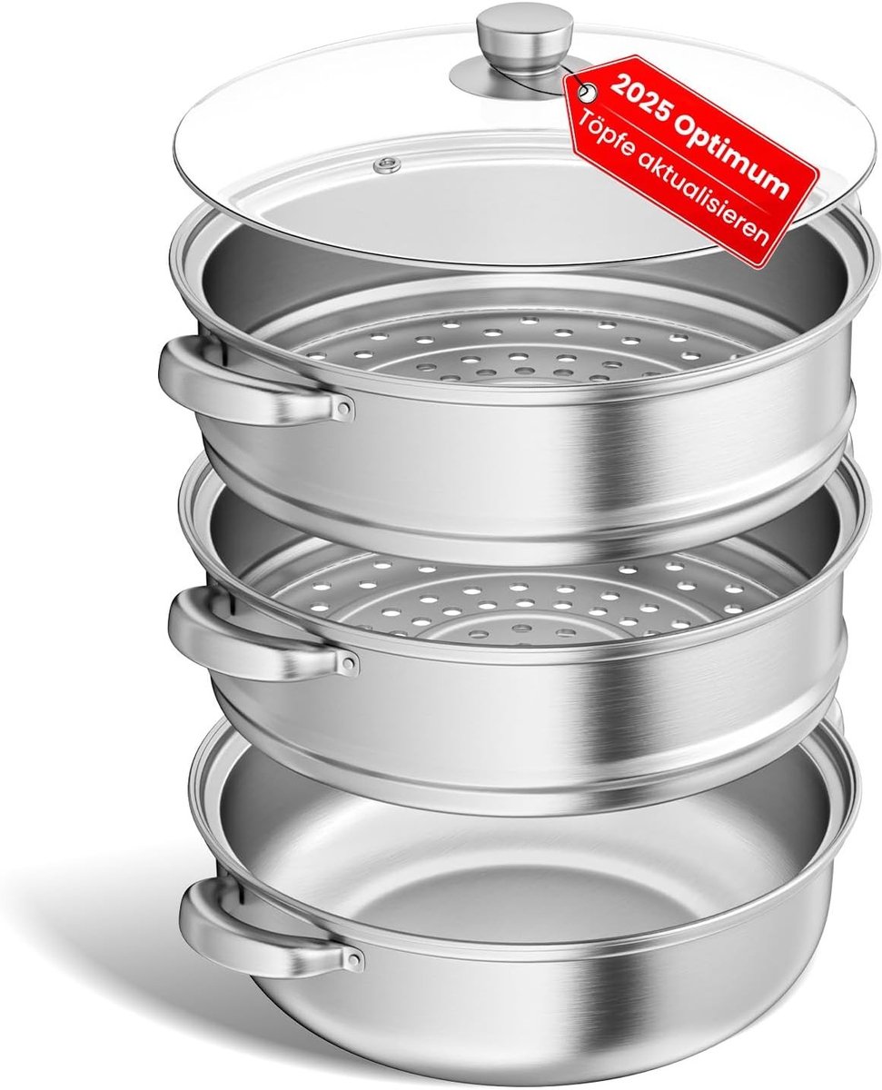 Stoompan voor het koken - Groen - Maat Drie - Roestvrijstalen Stoompan met Inzet - Voor Gezond Koken