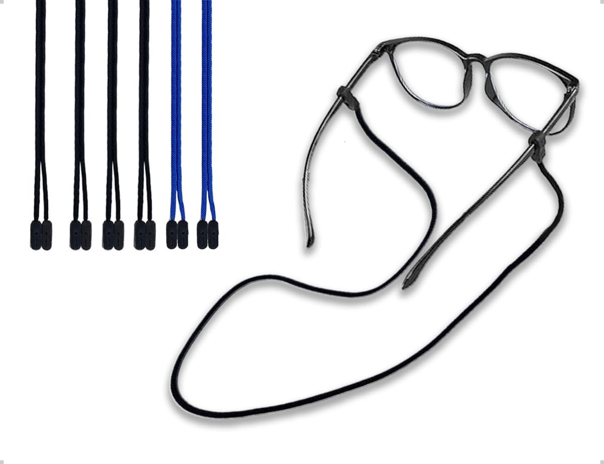 Set van 6 Silicone Brillenbanden voor Mannen en Vrouwen - Universele Antislip Brillenketting voor Dagelijks Gebruik, Hardlopen, Fietsen en Klimmen (Zwart, Blauw)