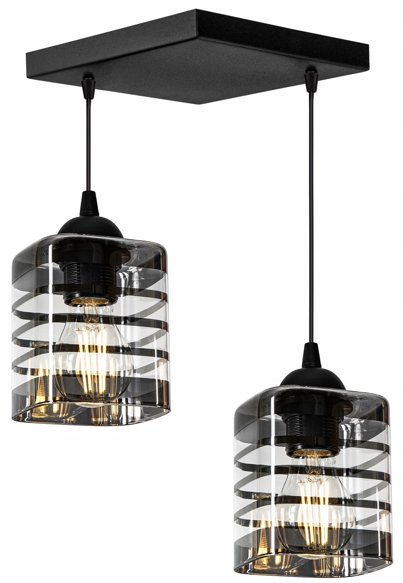 Glazen Hanglamp Chroom Zwart E27 2-lichts Modern