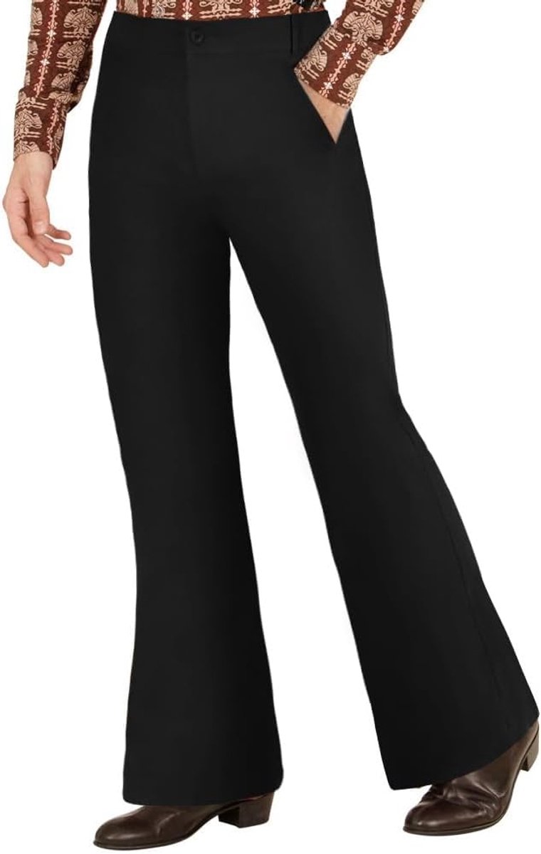 Herenbroek met klokbodem, jaren 70 disco uitlopende broek, jaren 60 en 70 slanke flare-broek, retro flare voor heren voor jaren 60 verkleedkleding, themafeesten, festivals, dagelijkse