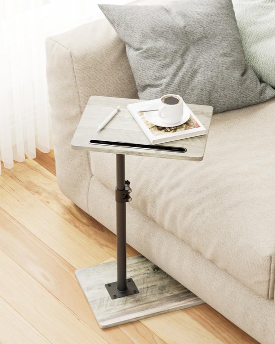 Bijzettafel, C-vorm, 360 graden roterende salontafel, klein, in hoogte verstelbare salontafel, 40 x 30 x (45-81) cm, houten koffietafel, laptoptafel voor slaapkamer, woonkamer, kantoor — afbeelding 5