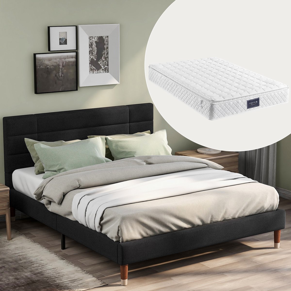 Bedframe - 140x200 Cm - Bed - Met Lattenbodem - Met Opbergruimte - Zwart - Zonder Matras
