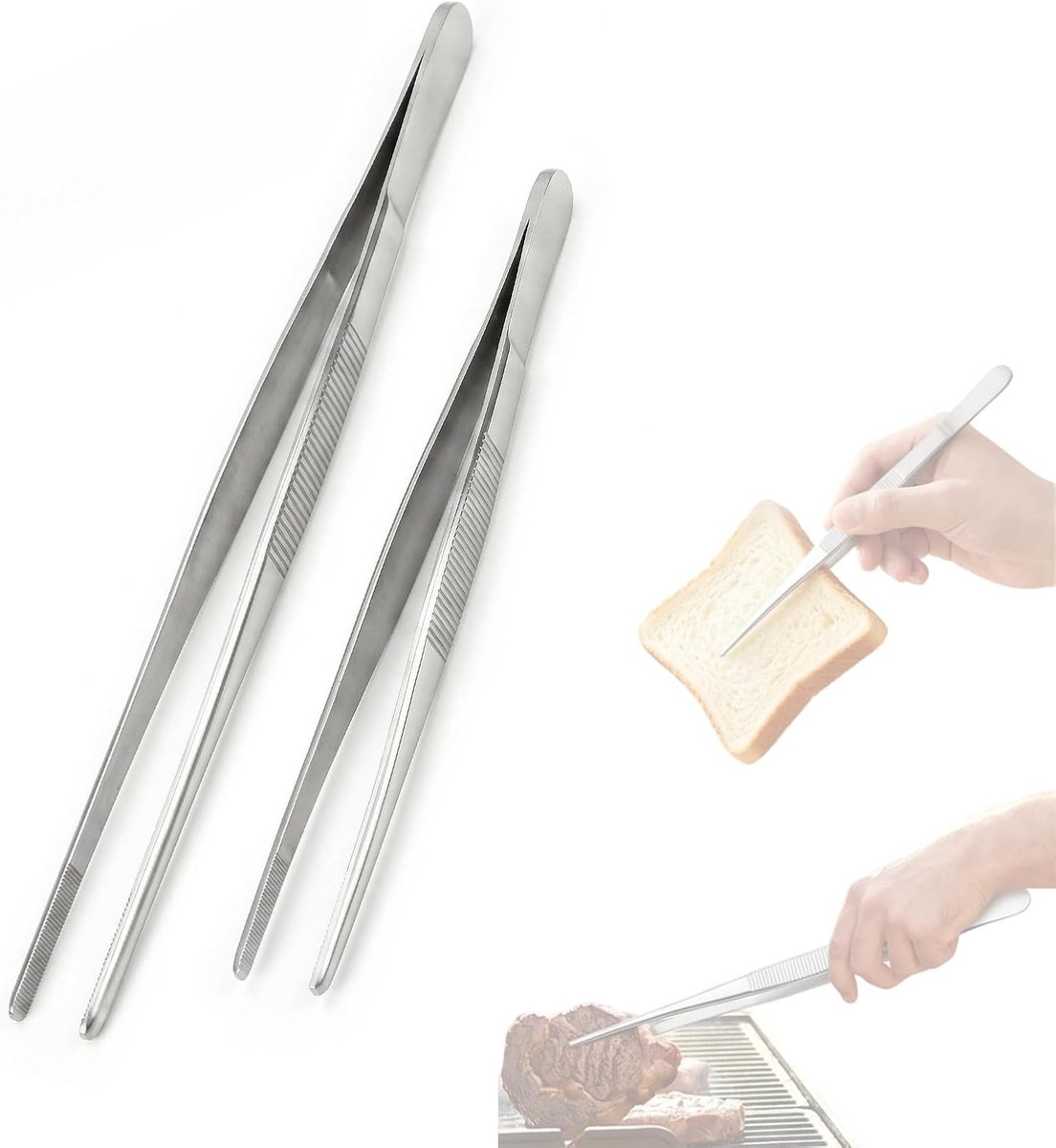 Kookpincet set van 2, roestvrij staal, 20 cm en 30 cm, ideaal voor grillen, braden en serveren van gerechten