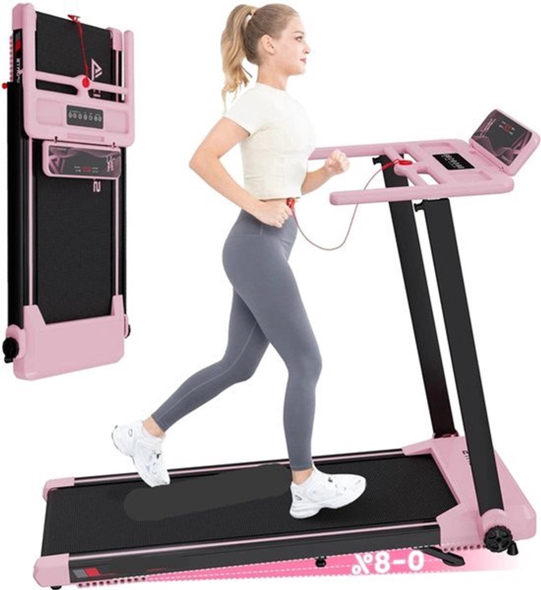 Elektrische Loopband - Loopbanden - Wandelband - Walking Pad - Hardloopband - Opvouwbare - Automatische Hellingshoek - 12 km/u - LED Display - Bluetooth & App Bediening - Roze