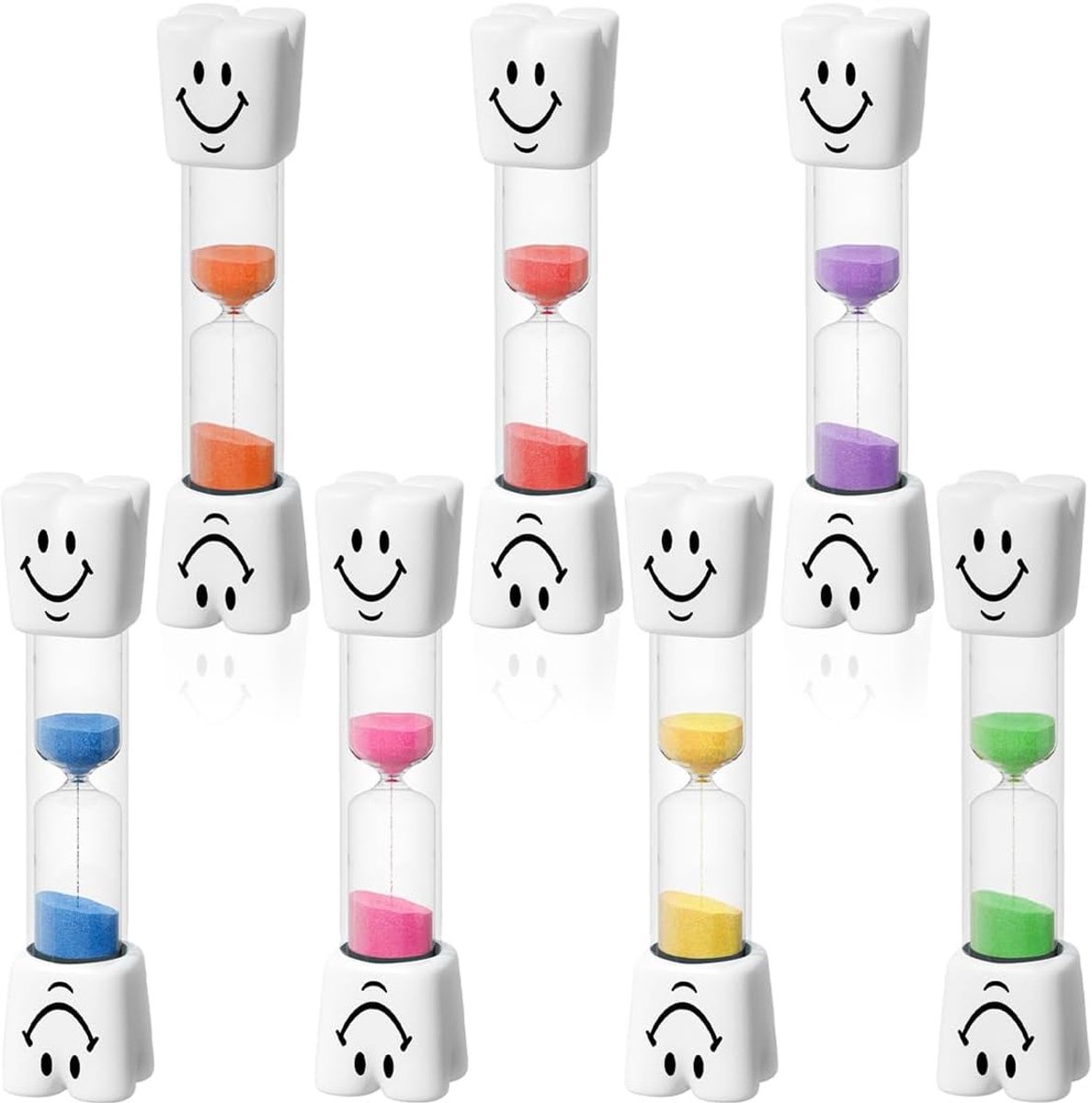 7 stuks zandloper voor kinderen, glimlachende zandloper voor kinderen, 3-minuten-timer voor keuken, kantoor en speeltijd, ideaal voor tijd-opvoeding en plezier, veilig en multifunctioneel