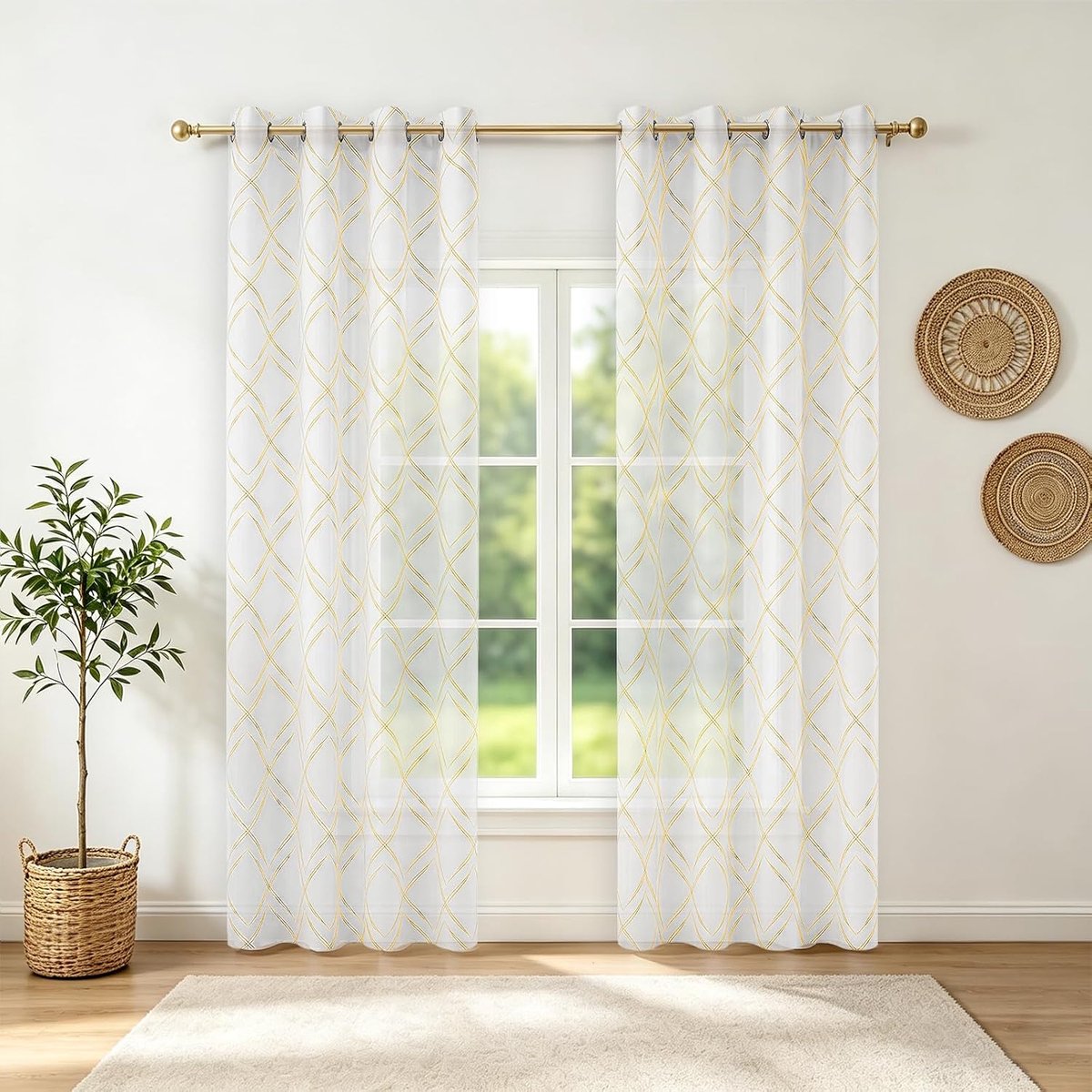 Gordijn Set van 2, 140x245cm, Binnengordijnen Moderne Woonkamer Gordijnen, Transparant Eyelet Gordijn, Keuken Balkon Raamgordijnen, Geel