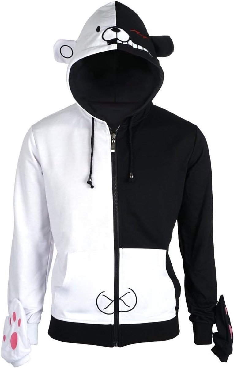 Monokuma ritshoodie met handschoenen | pullover voor Danganronpa fans | maten: S - L, wit, M