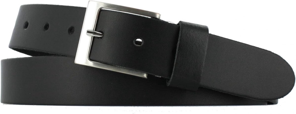Heren/Dames Riem 3,5cm | Glad leer | Kleur: Zwart | Riemmaat: 85 (totale lengte: 100cm) | 100% Echt Leer | Nikkelvrije gesp