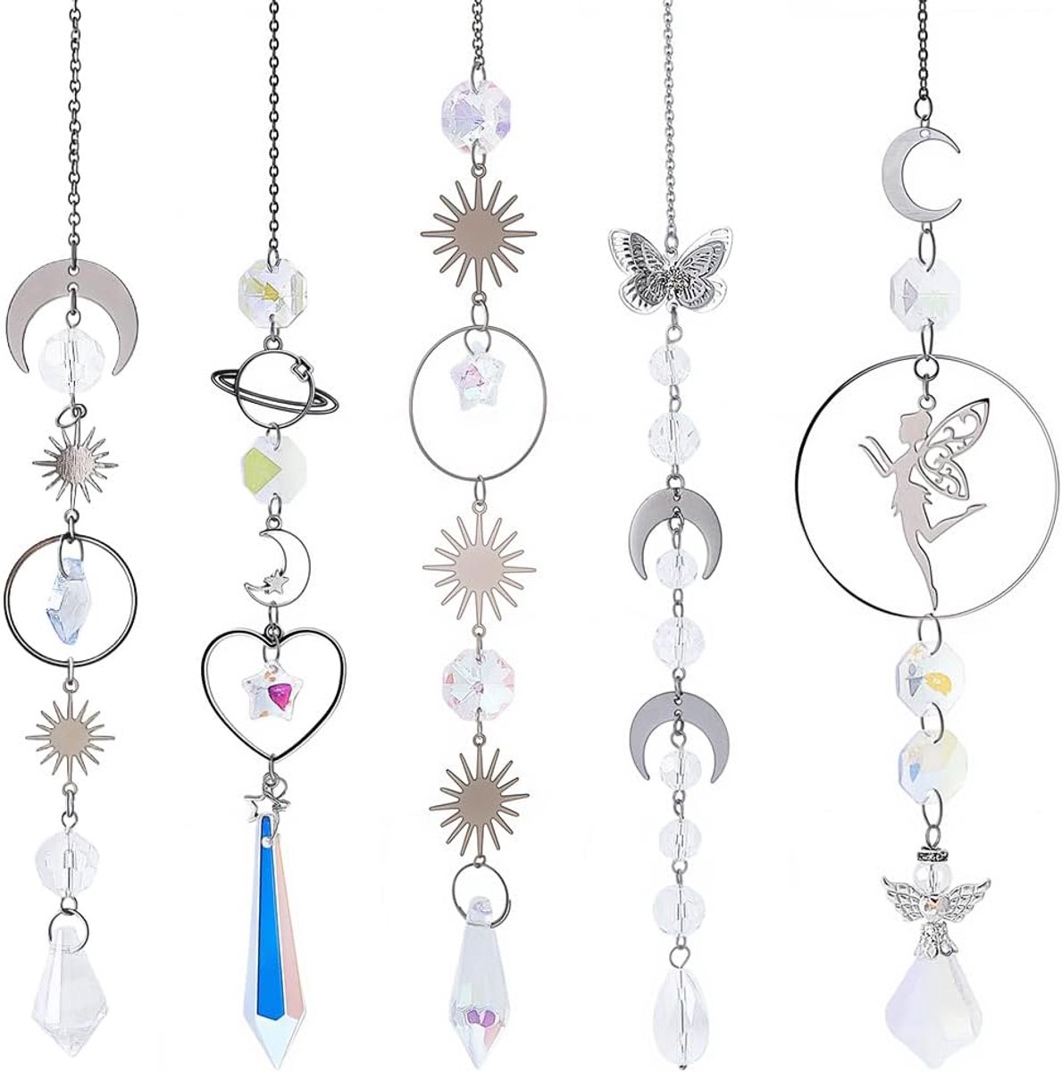 Zonnevangers hangende kristallen prisma ornamenten glas helder regenboog maker planeet maan fee esthetiek ornament zonnevangers voor raamdeur tuin buiten binnen