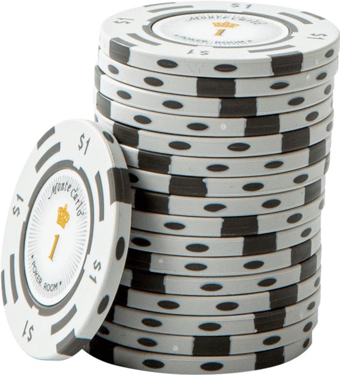 Monte Carlo poker Chips 1 wit (25 stuks) - pokerchips - pokerfiches - poker fiches - clay chips - pokerspel - pokerset - poker set
