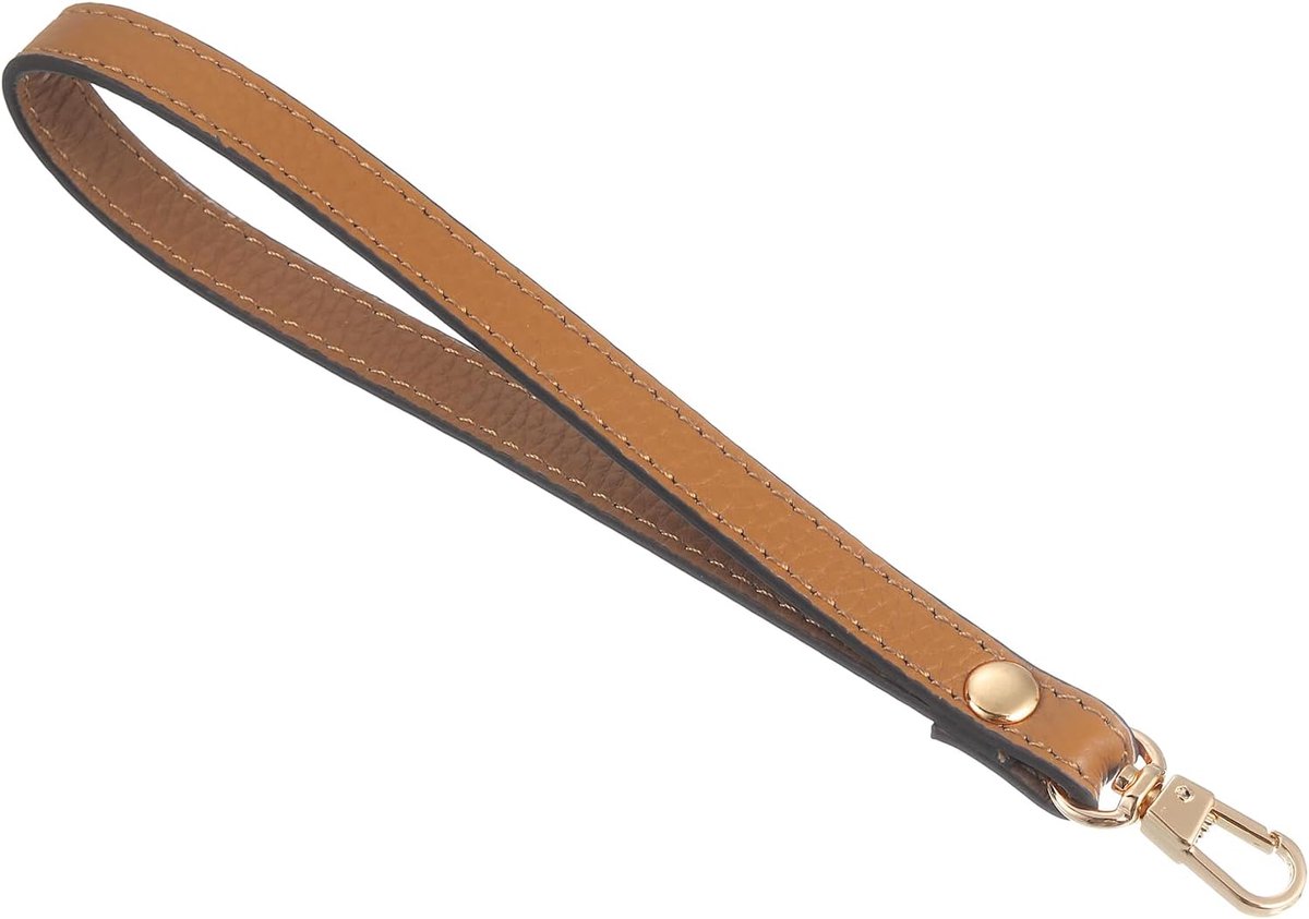 Leren armband, 18 cm (7,48 inch), vervangende armband, handtas, portemonnee, sleutelhanger, tas (donkerbruin, goud)